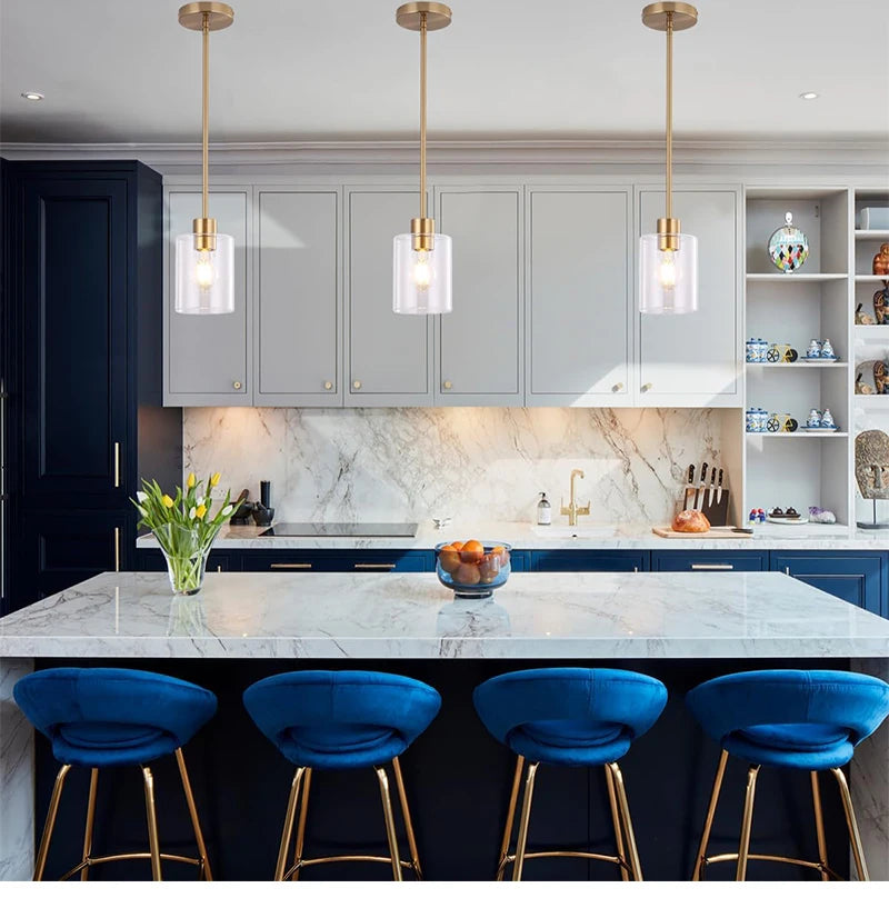 Modern Industrial Pendant Lamp Glass Hanging Adjustable Height Kitchen Dining Room Bedroom Bedside Bathroom Decor Lights