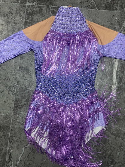Sparkly Rhinestones Sequins Tassels Bodysuit for Women Sexy Performance Dance Costume Singer Dancer Leotard Show Stage Wear