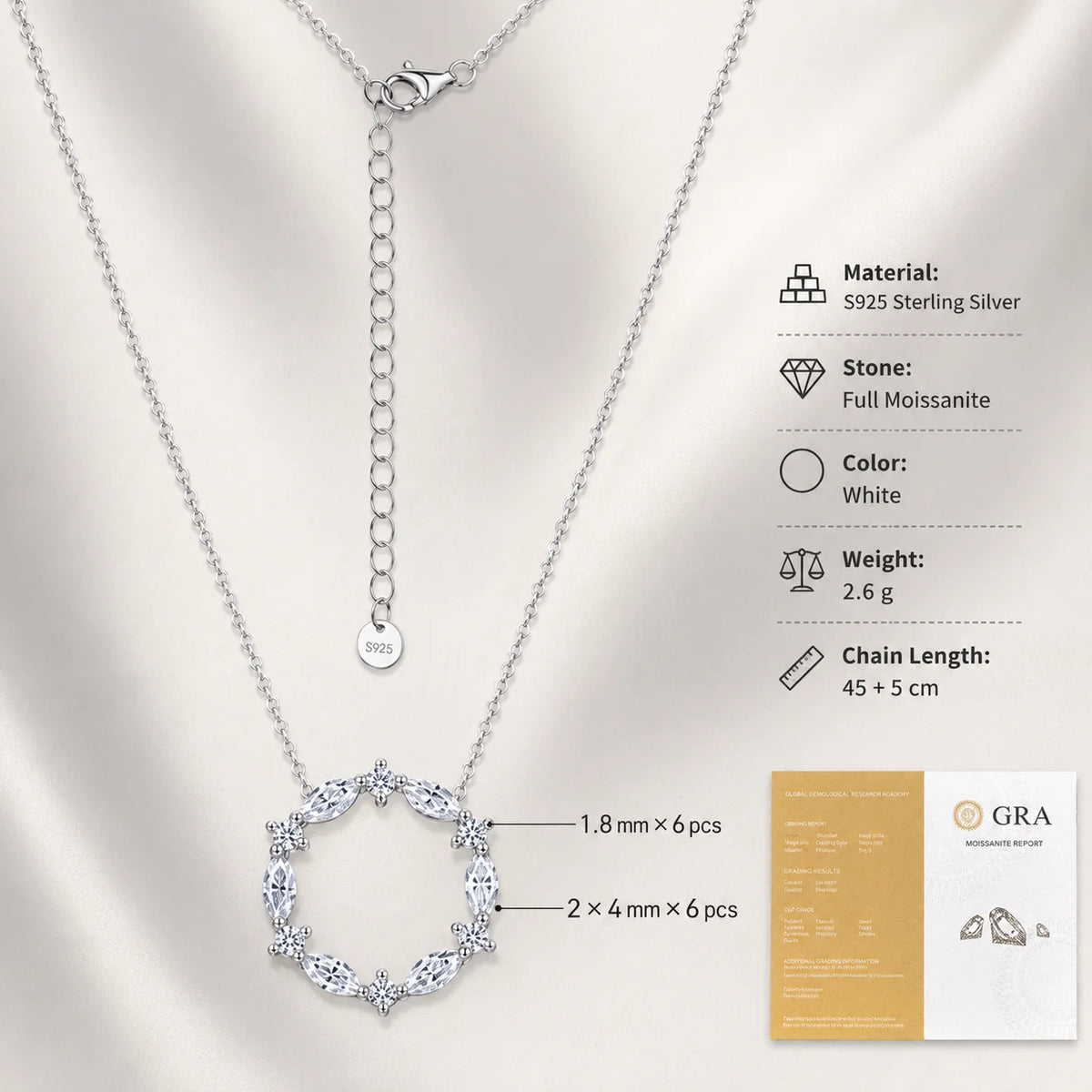 S925 Sterling Silver Moissanite Necklace for Women Marquise Flower Pendant Korean Style Jewelry GRA Certified