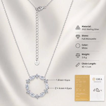 S925 Sterling Silver Moissanite Necklace for Women Marquise Flower Pendant Korean Style Jewelry GRA Certified