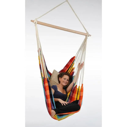 Brazilian-Made Rainbow Hammock Chair: Cotton-Polyester Blend, Suitable for Indoor and Outdoor Use, Supports Up to 240lbs