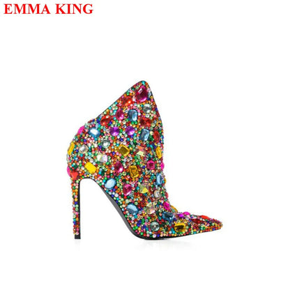 Women Boots 2023 New Luxury Rhinestone Ankle Boots Crystal High Heels Female Party Shoes Women Shallow Pointed Toe Boots Mujer