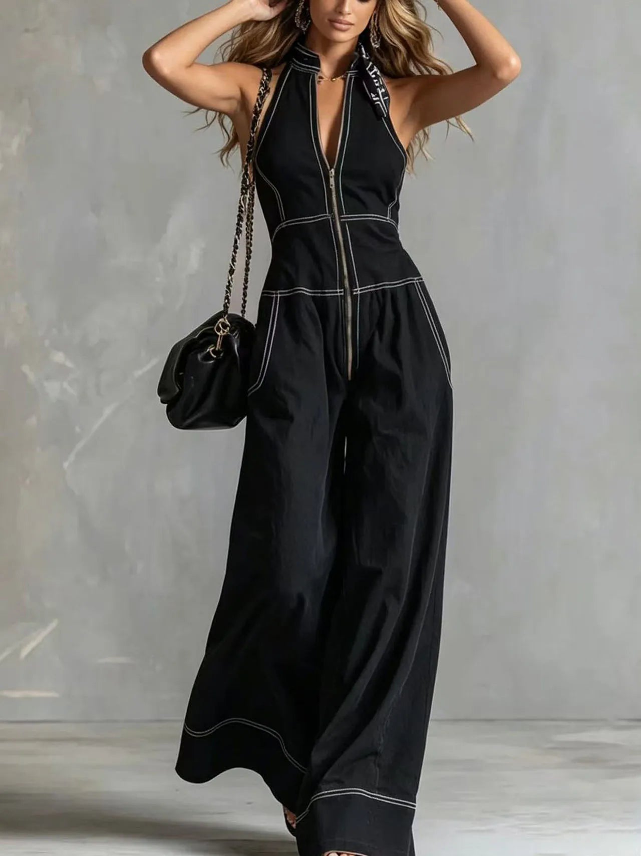 2026 New Women Stand Collar Sleeveless Jumpsuit Loose Casual Office Daily Wear Rompers