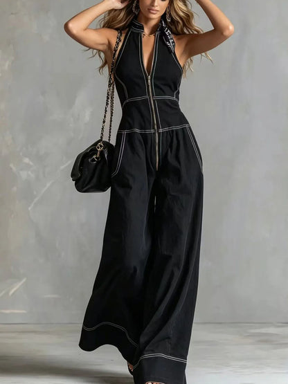 2026 New Women Stand Collar Sleeveless Jumpsuit Loose Casual Office Daily Wear Rompers