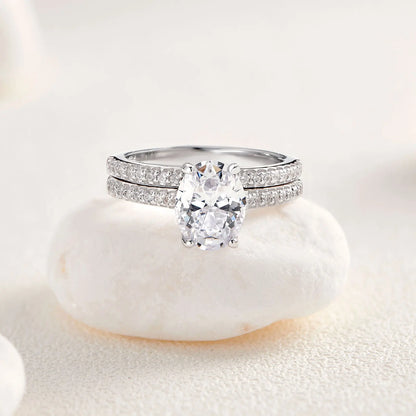 Newshe 2 Pieces 925 Sterling Silver Engagement Rings Set 1.9Ct Oval Shape AAAAA Zircon Jewelry Eternity Wedding Band BR0943