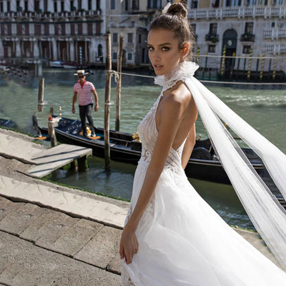 2025 Elegant Lace Halter Women Wedding Dresses Lace Decals Bride Gowns Sexy Mopping Length Princess Vestidos De Novia Customized