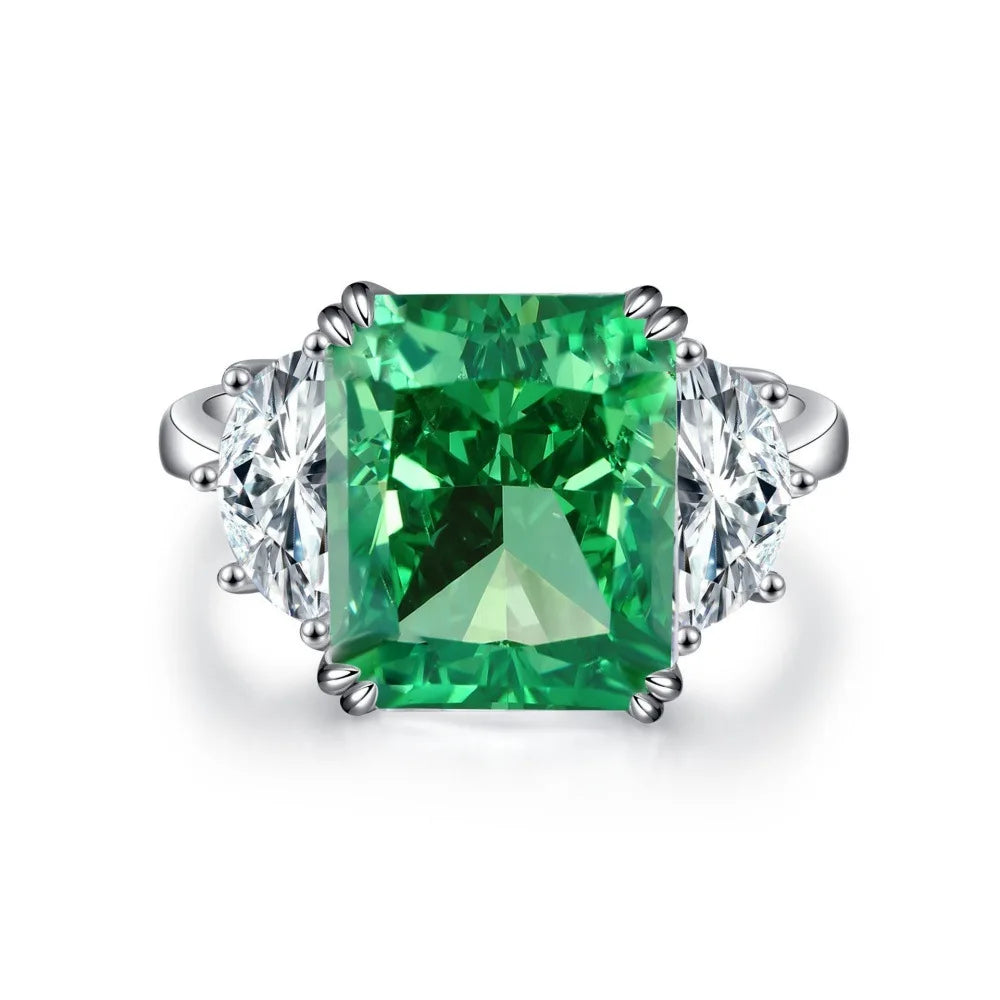 Luxury Solid Platinum PT950 Women's Green Raydean Che 9 karat Moissanite Diamond Ring Banquet
