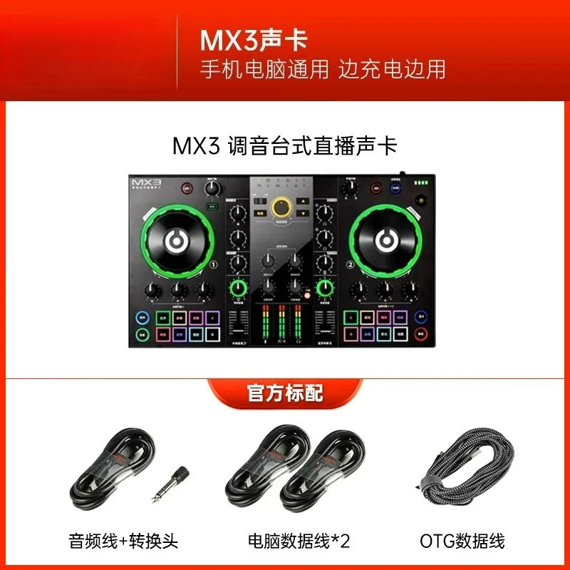 MX3 Live Streaming Sound Card Mixer Kit, Condenser Microphone Set for Smartphone Computer Recording Broadcast