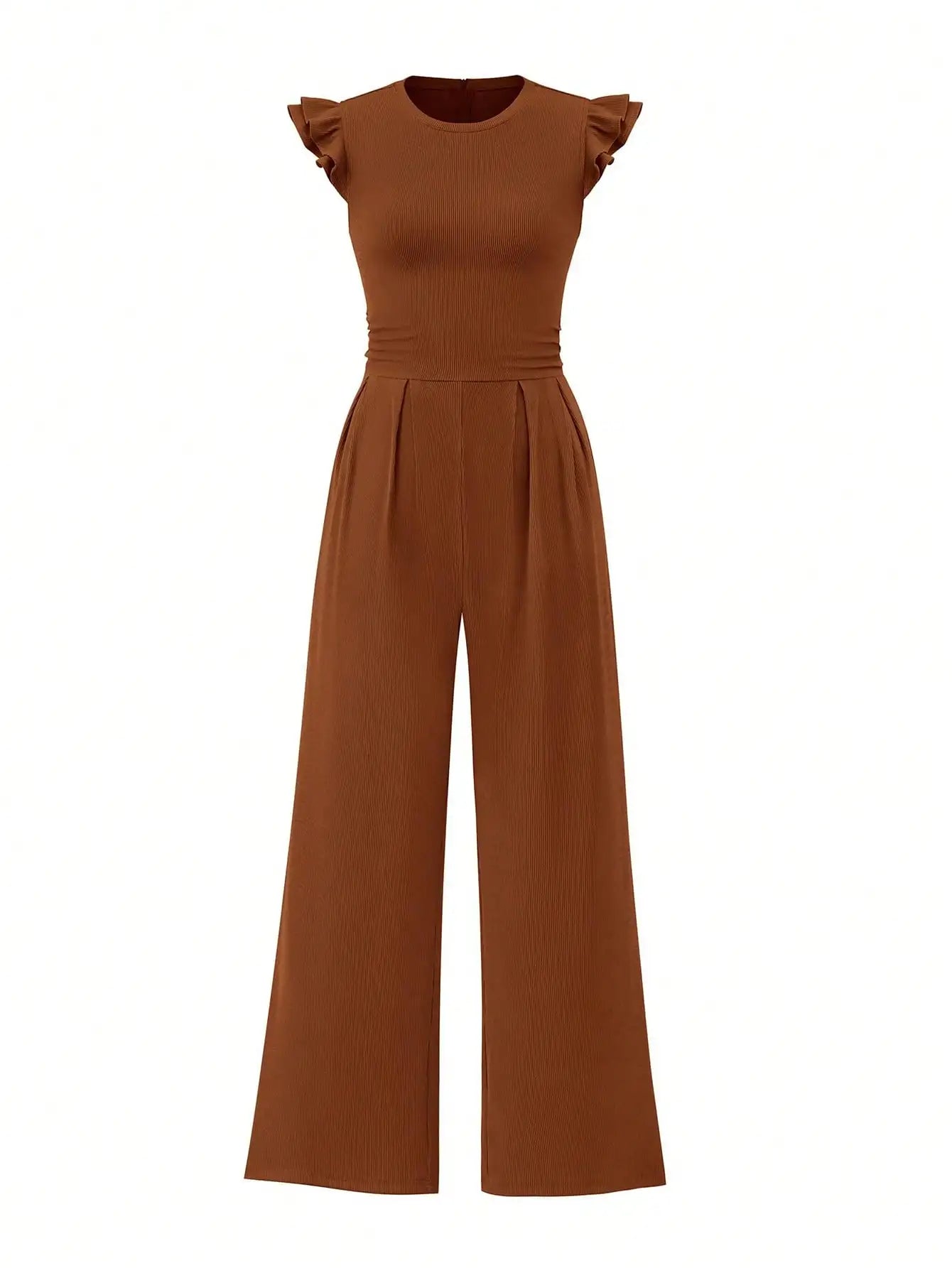 Spring/Summer 2026 New Collection Women's Round Neck Sleeveless Ruffled Trim Fitted Waist and Leg-Sculpting Jumpsuit