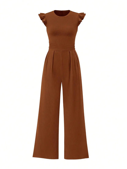 Spring/Summer 2026 New Collection Women's Round Neck Sleeveless Ruffled Trim Fitted Waist and Leg-Sculpting Jumpsuit