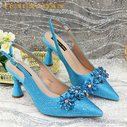 New Fashion Pointed Toe Shoes Heels Elegant Italian Woman Wedding for Party Shoes Women Party Pumps Decorated with Rhinestone