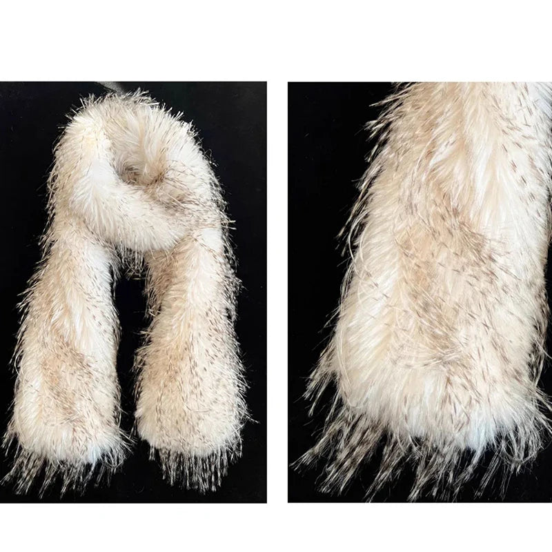 faux mink fur scarf winter  neck warmer long Big  fur collar round scarf for woman shawls  Y2K Anime