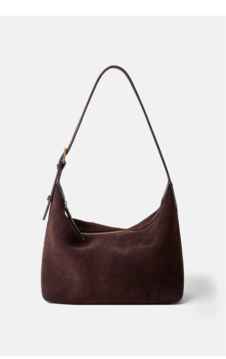 Winter Women's Natural Suede Leather Crossbody Bag Female Casual Versatile Shoulder Handbag Ladies Classic Cowhide Underarm Bags