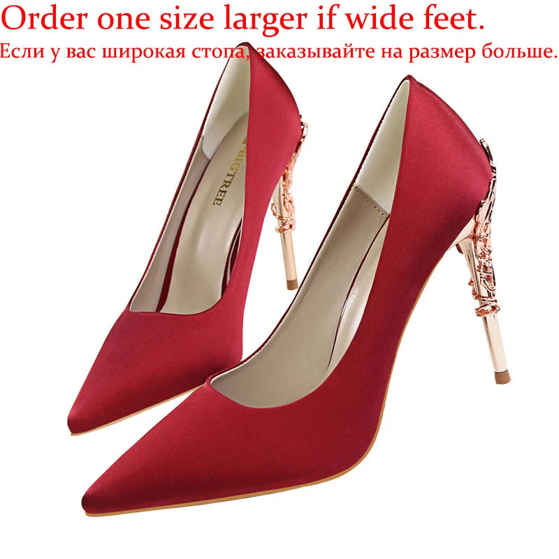 Women Luxury Metallic Decoration Heel Wedding Shoes Lady Trendy 10cm High Heels Pointed Toe Shoes Female Premium Gray Shoes