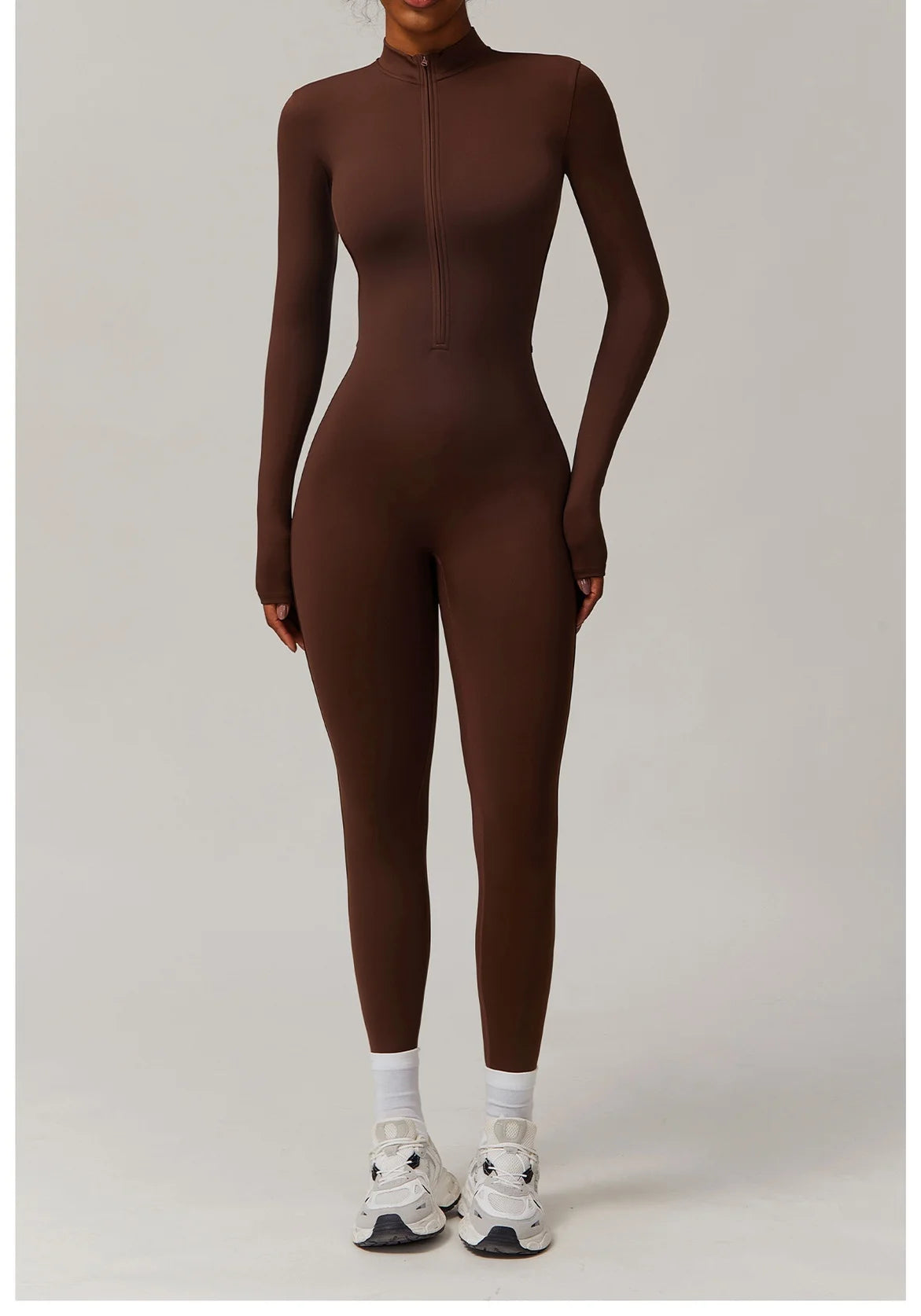 Winter Half Zip Yoga Bodysuit Women Long Sleeved Fitness Jumpsuit Sportswear Gym Clothes One-piece Running Workout Wear Rompers