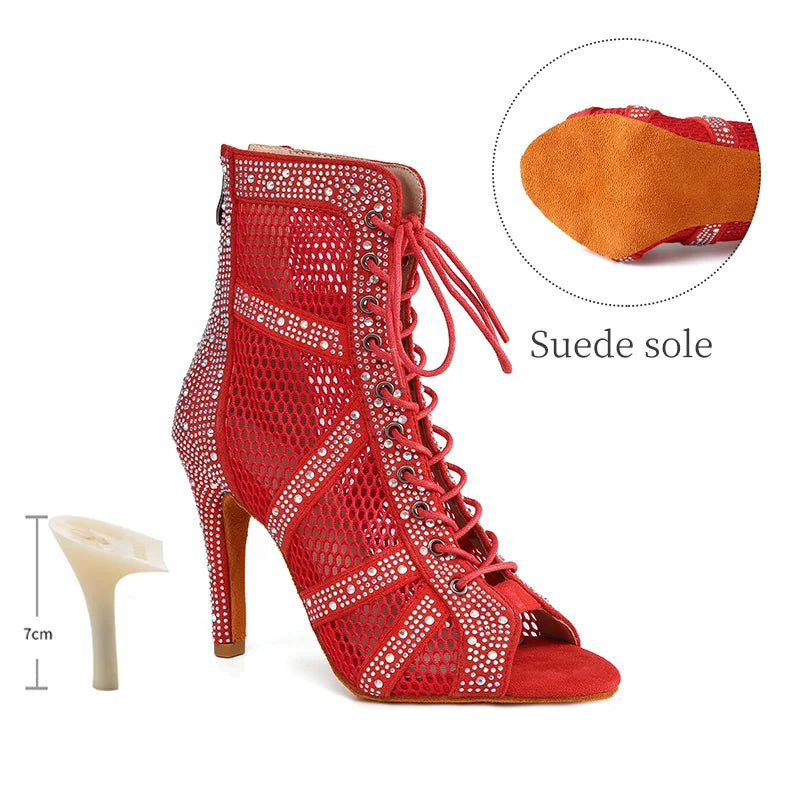 Girls Latin Dance Shoes Women Modern Dance Salsa High-Top Sandals Dance Hall Shoes Ladies Fashion Sexy High-Heeled Suede Boots