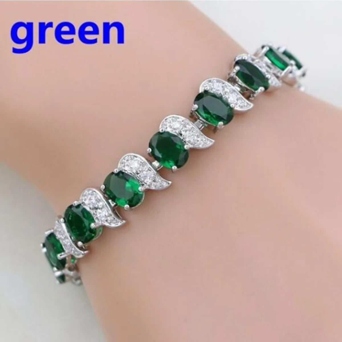Natural Green Emerald White Topaz Silver Charm Bracelet Women Jewelry Fashion Accessories Gift For Her