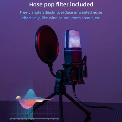 USB Microphone Gaming Microfone Condensador Noise Reduction Wire Mic for Podcast Recording Studio Streaming Laptop Desktop PC