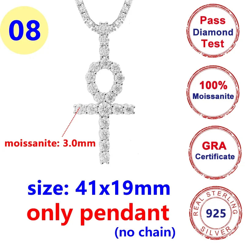 12 Styles Full Moissanite Diamond D Color Cross Pendant S925 Sterling Sliver White Gold Moissanite Pendant for Women Men