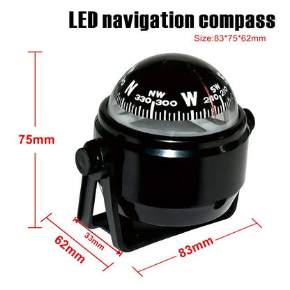 Boat Compass Waterproof Nautical Compass Sea Pivoting Marine With Electronic LED Light For Marine Navigation Positioning