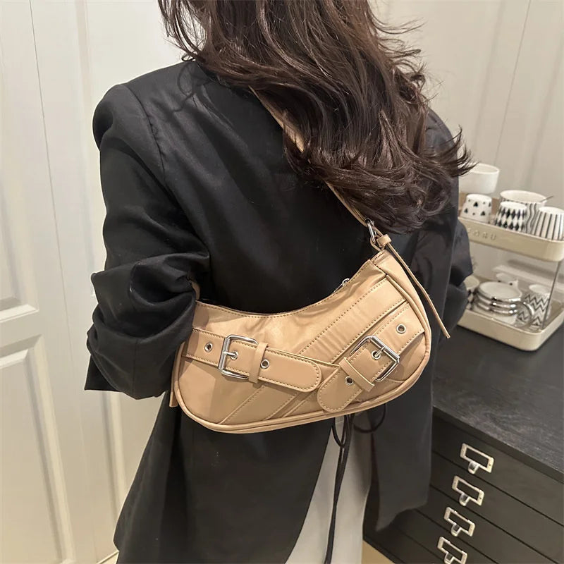 Y2K VintagePULeather WomenShoulderBag Small Crossbody Bag for Women Fashion Ladies Underarm Bag Clutch Purse Female Handbag