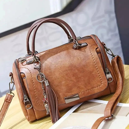 Tassel Decor Handbag, Women's Large Capacity Shoulder Bag, Fashion Zipper Crossbody Bag With Removable Strap