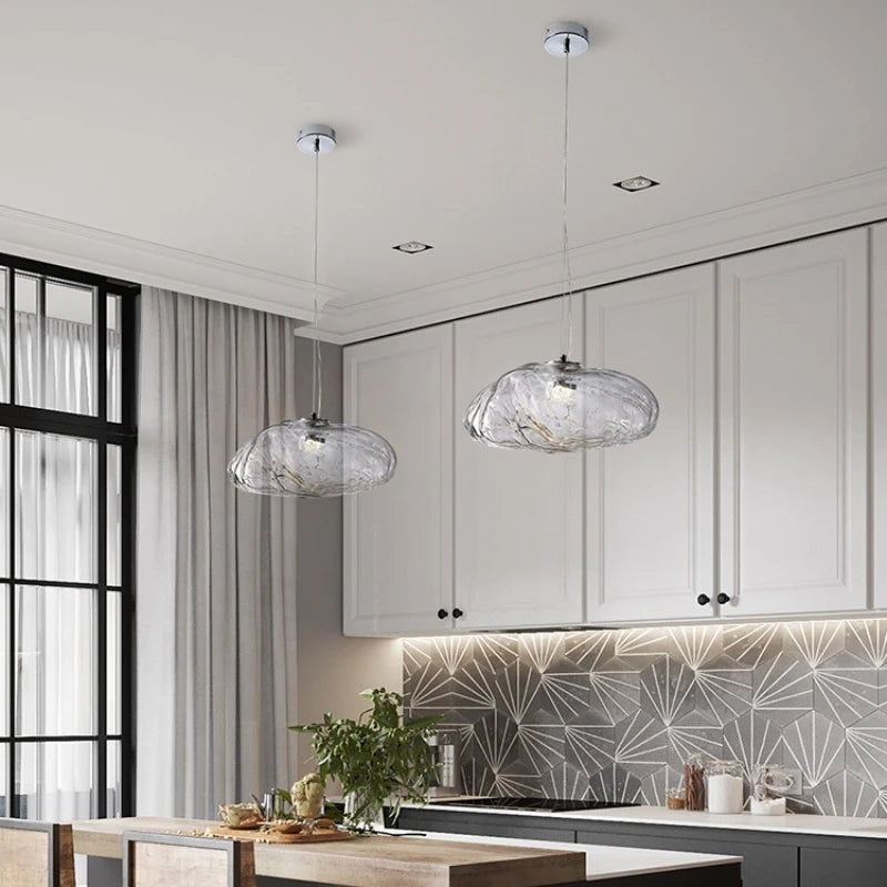 Nordic Designer Smoke Gray Cloud Glass Hanging Chandelier Hotel Living Room Art LED Pendant Lamp Staircase Decor Lights Fixtures