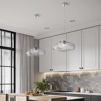 Nordic Designer Smoke Gray Cloud Glass Hanging Chandelier Hotel Living Room Art LED Pendant Lamp Staircase Decor Lights Fixtures