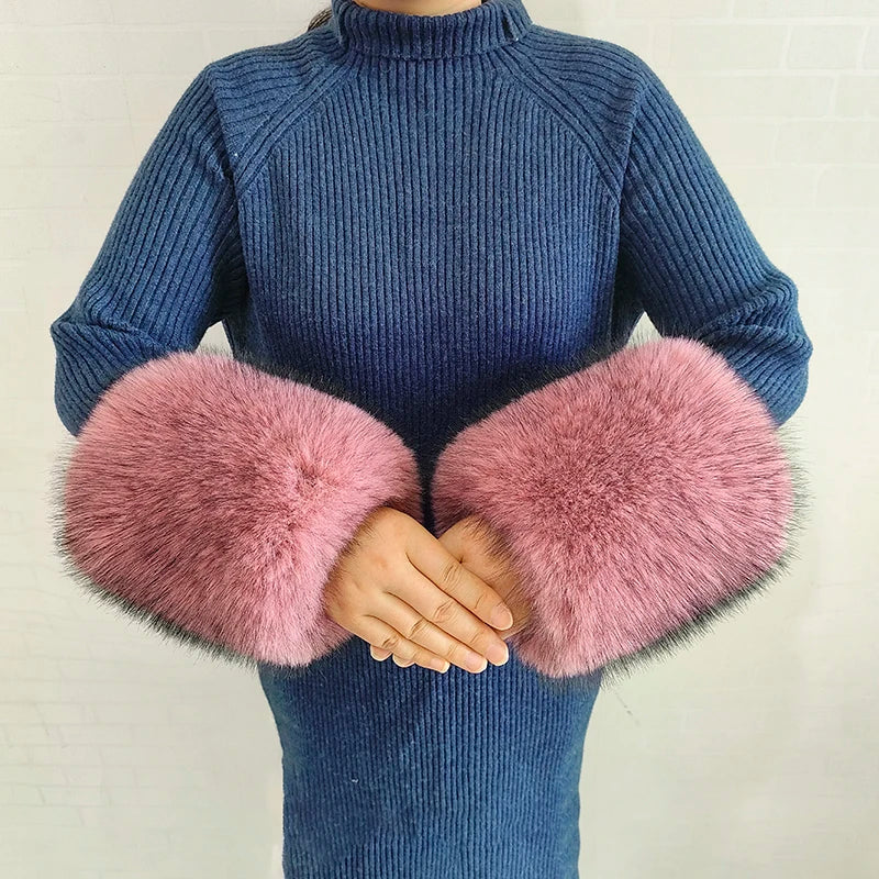 Large Women Faux Fox Fur Scarf Winter Jackets Warm Fluffy Shawl Fashion Artificial Fur Collar And Cuff Set Fluffy Scarves Female