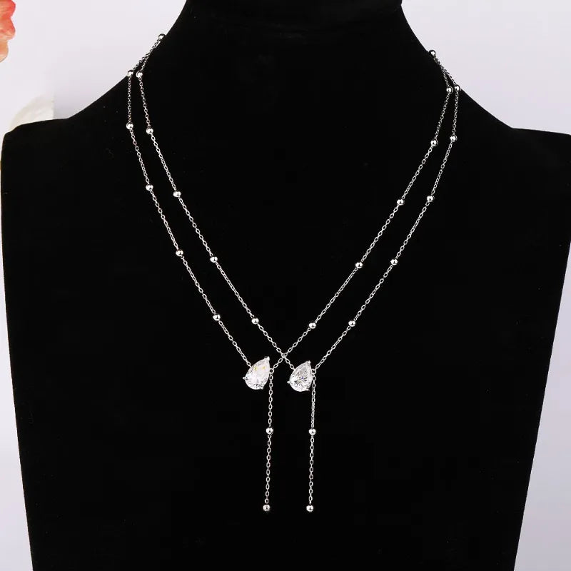1/2/3CT Moissanite Pendant Necklace for Woman Pear Cut Waterdrop S925 Silver Y-Style Single Diamond Necklace Gift Fine Jewelry