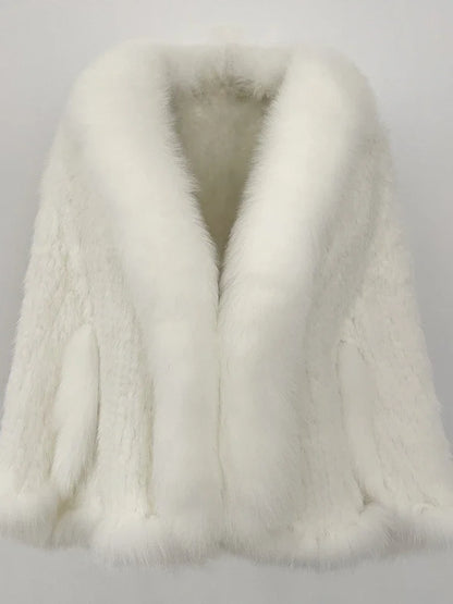 OFTBUY Autumn Winter Shawl Fashion Knitted Genuine Mink Fur Jacket Real Mink Fur Coat Women Cape Scarf Natural Fox Fur Cloak