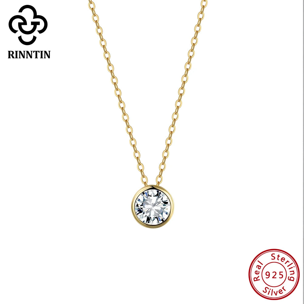 Rinntin 1-2 Carat Solitaire Moissanite Necklace for Women S925 Pure Silver Diamond Classic Round Pendant Wedding Jewelry SMON11