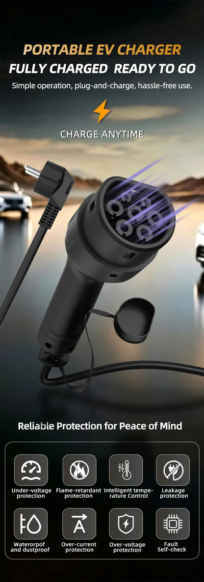 Portable 3.5KW 16A EV Charger with 3M-20M Cable Type2 IEC62196 EU Plug Wallbox Adapter Plug And Charge for Electric Vehicles