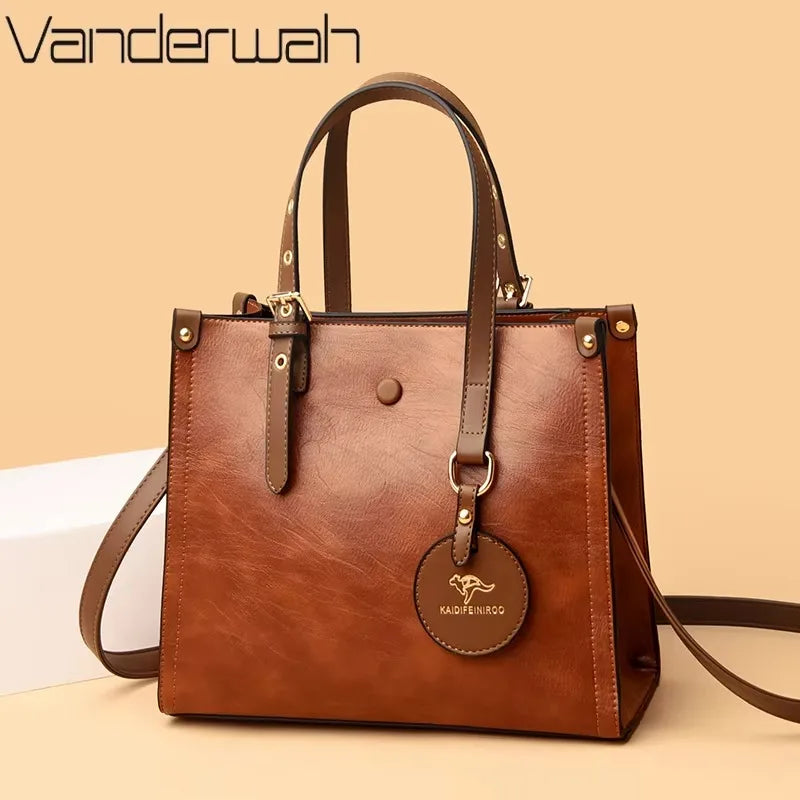 Genuine Soft Pu Leather Handbags for Women Vintage Shoulder Tote Bag Luxury Designer Ladies Large Capacity Purse Bags Sac A Main