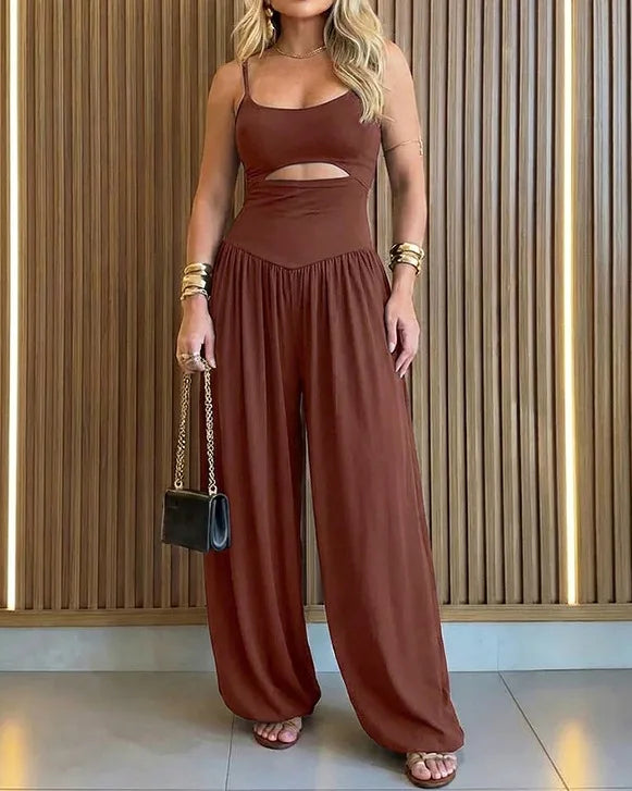 Women's Casual Halter Jumpsuits Spring Summer Daily Solid Slim-Fit Backless Sleeveless Jumpsuit Lady's Hollow Romper Trousers