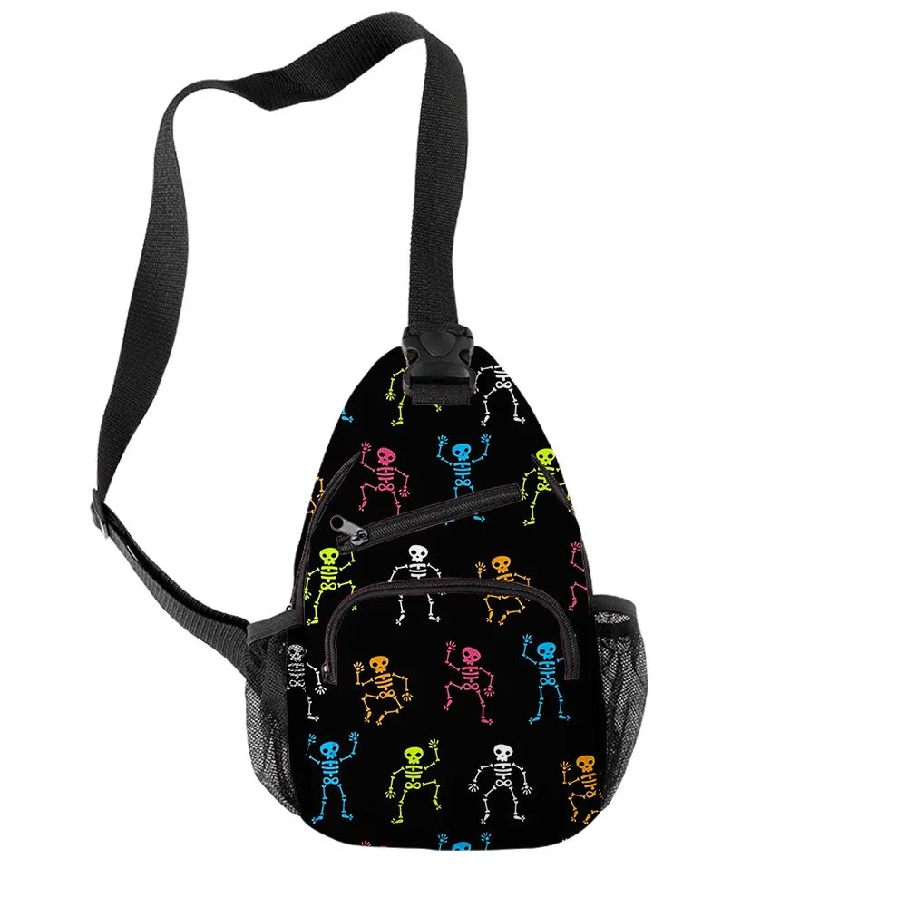 Fashion Youthful Halloween Skeleton Boys/Girls 3D Printed Chest Bags Oxford Waterproof Sports Crossbody Travel Bag Shoulder Bags