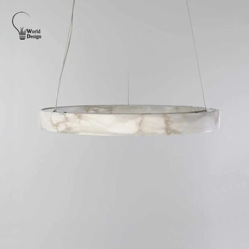 Round Faux Marble Chandelier Lights for Living Room Dining Room Resin Marble-effect Hanging Pendant Lamp Ring for High Ceiling