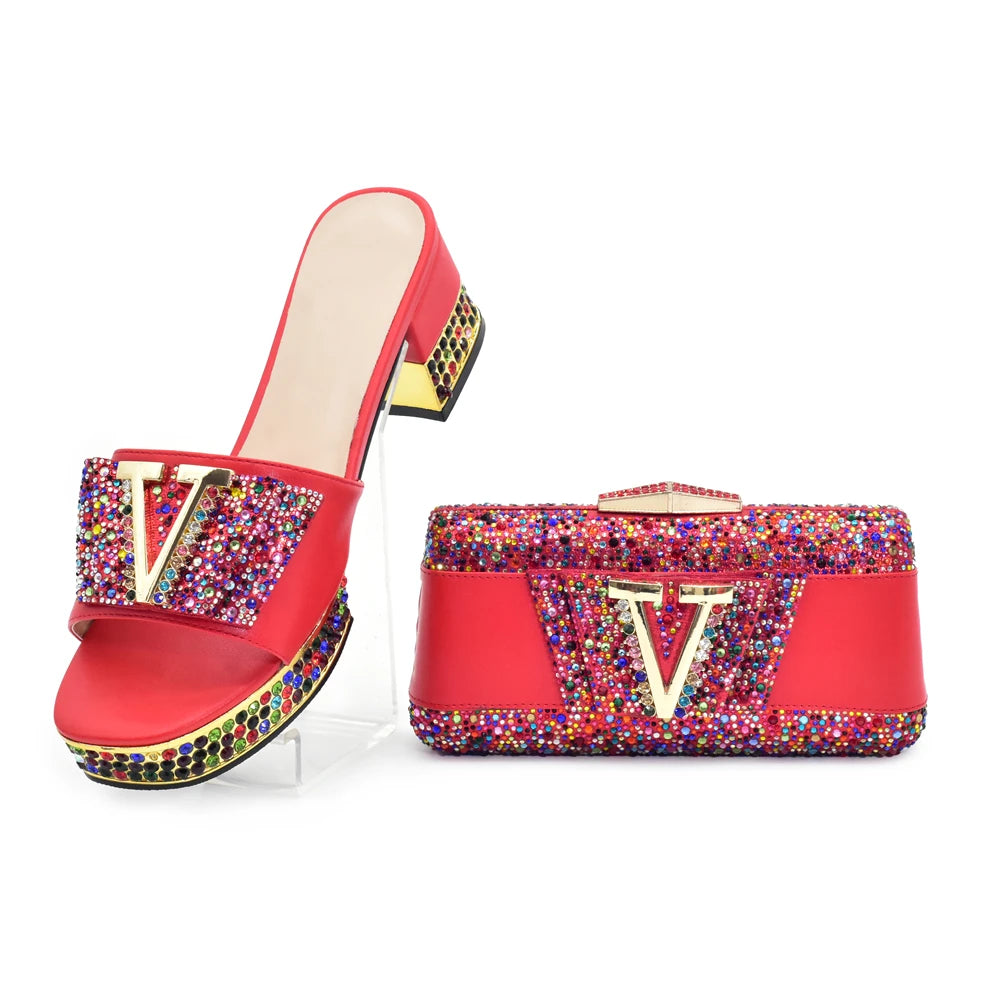 New Shoe and Bag for Nigeria Party Wedding Peep Toe Italian Women Shoes Matching Bag Decorate with Rhinestone for Wedding Dress