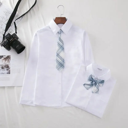 New Hot 2025 XS-3XL Women's Summer V Neck Long Sleeve Slim Casual White Shirt Tops Blouses For JK School Uniform Student Clothes
