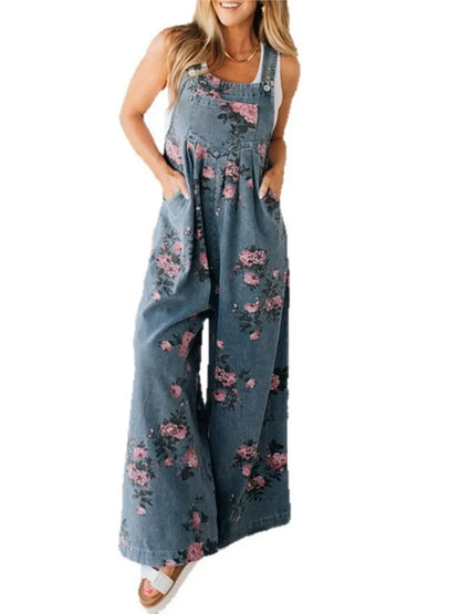 New Summer Women's Fashion Printed Wide-leg Strap Jumpsuit For Women Elegant Loose Party Holiday Casual Jumpsuits Rompers