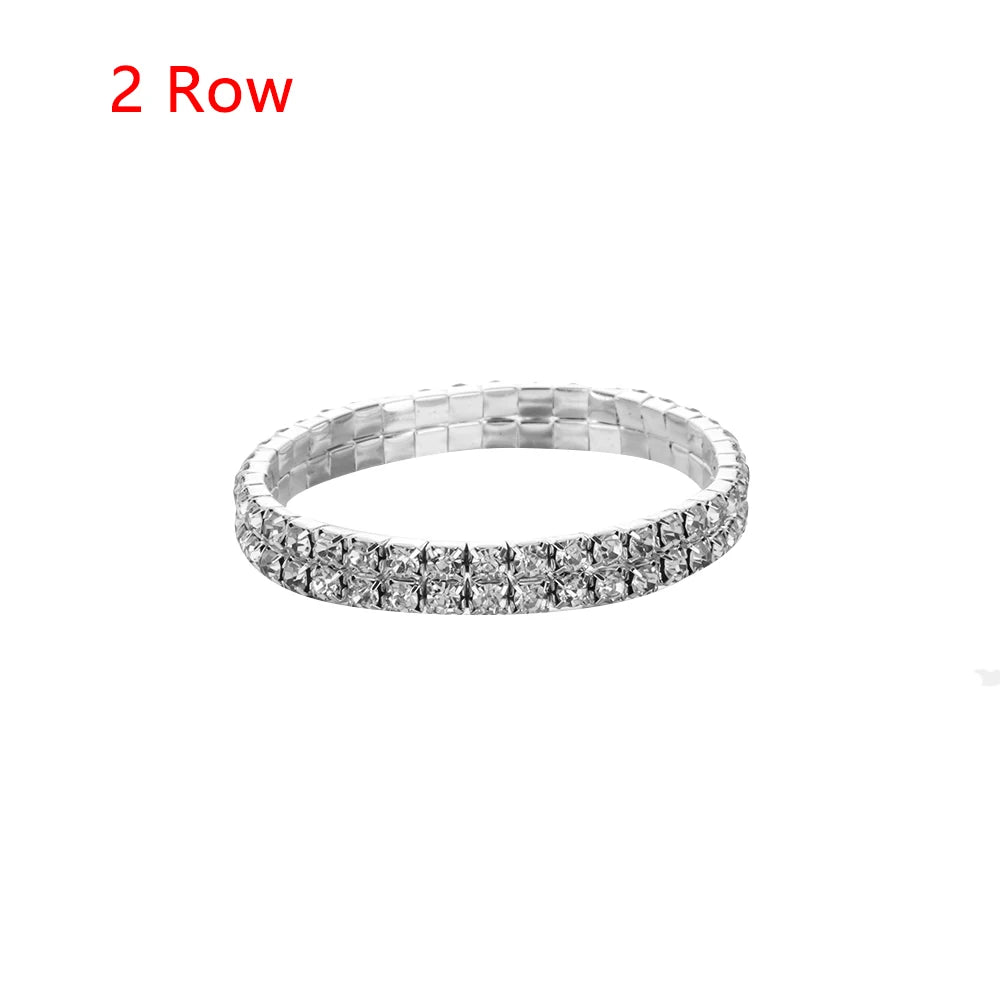 1-10 Rows Fashion Jewelry Bridal Wristband Crystal Rhinestone Elastic Bangle Stretch Bracelet Wedding Bridal Jewelry