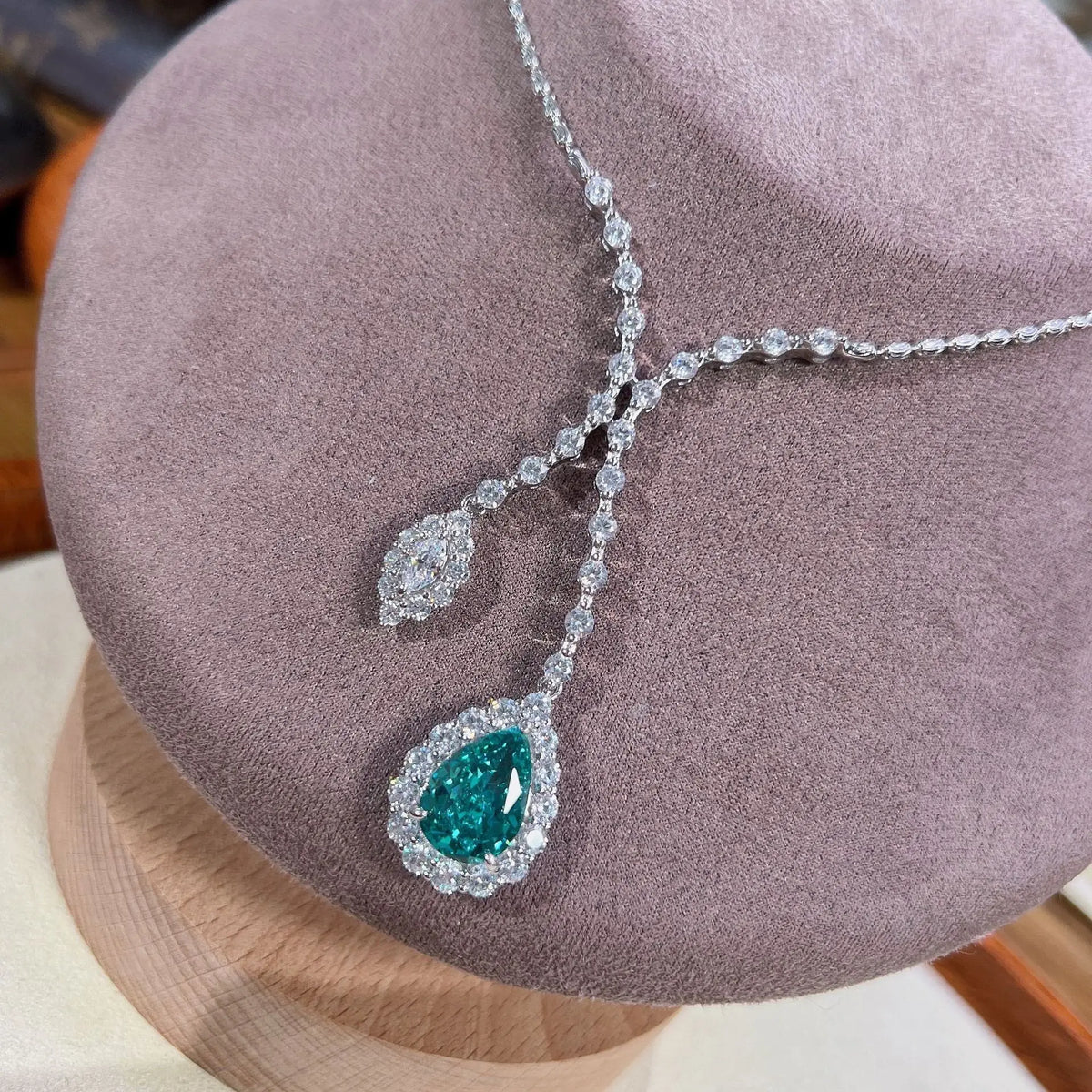 Luxury 18K Solid Platinum PT950 certifid necklace high carbon diamond necklace Mermaid Love Paraiba Tourmaline Green