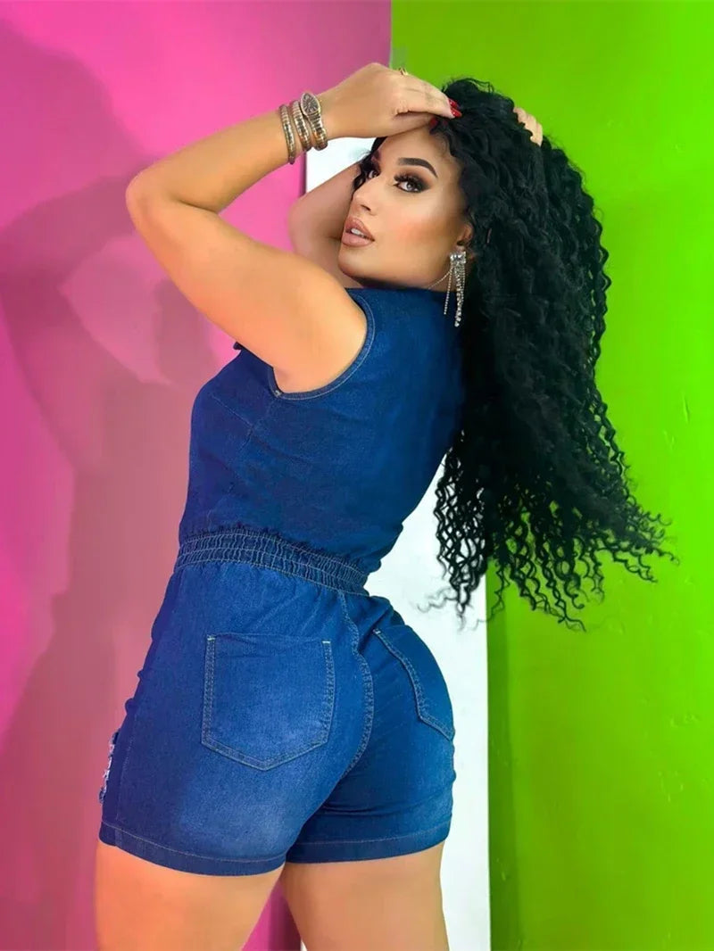 Streetwear Jeans Shorts Jumpsuit Summer Clothes Women 2024 Sleeveless Bodycon Denim Rompers Playsuits One Pieces Overalls Outfit