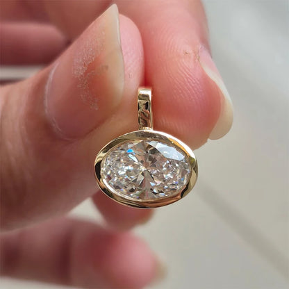 GRA Certified 2-4carat East West Oval Moissanite Collar Bezel Set Solitaire Diamond Charm Pendant for Women S925 Silver Jewelry