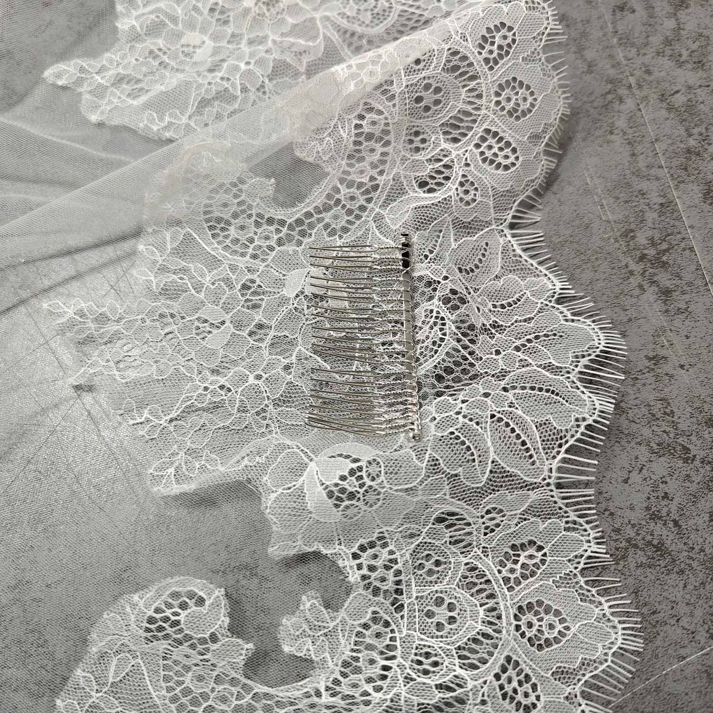 Customized Long Mantilla Veil with Eyelash Lace, 2.5m/3m Ivory Veil with Hidden Comb, Chantilly Eyelash Lace Wedding Veil