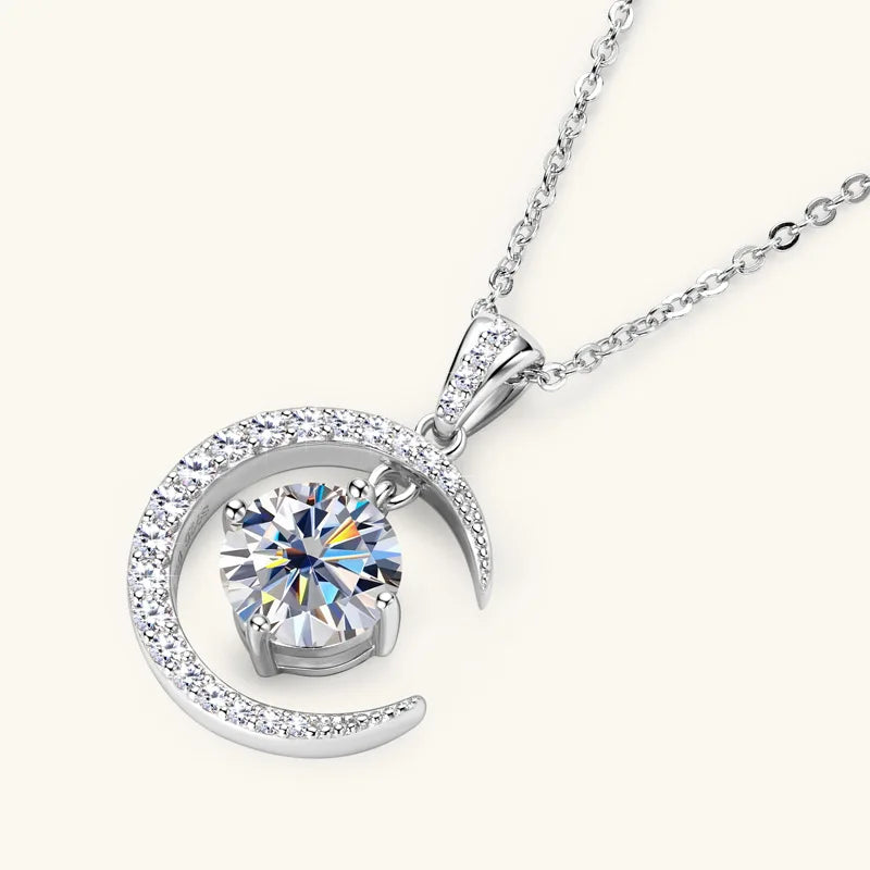 Star Moon Necklace Pendant 2ct Moissanite Diamond Necklace Woman Luxury Jewelry 925 Silver Engagement Love Gift