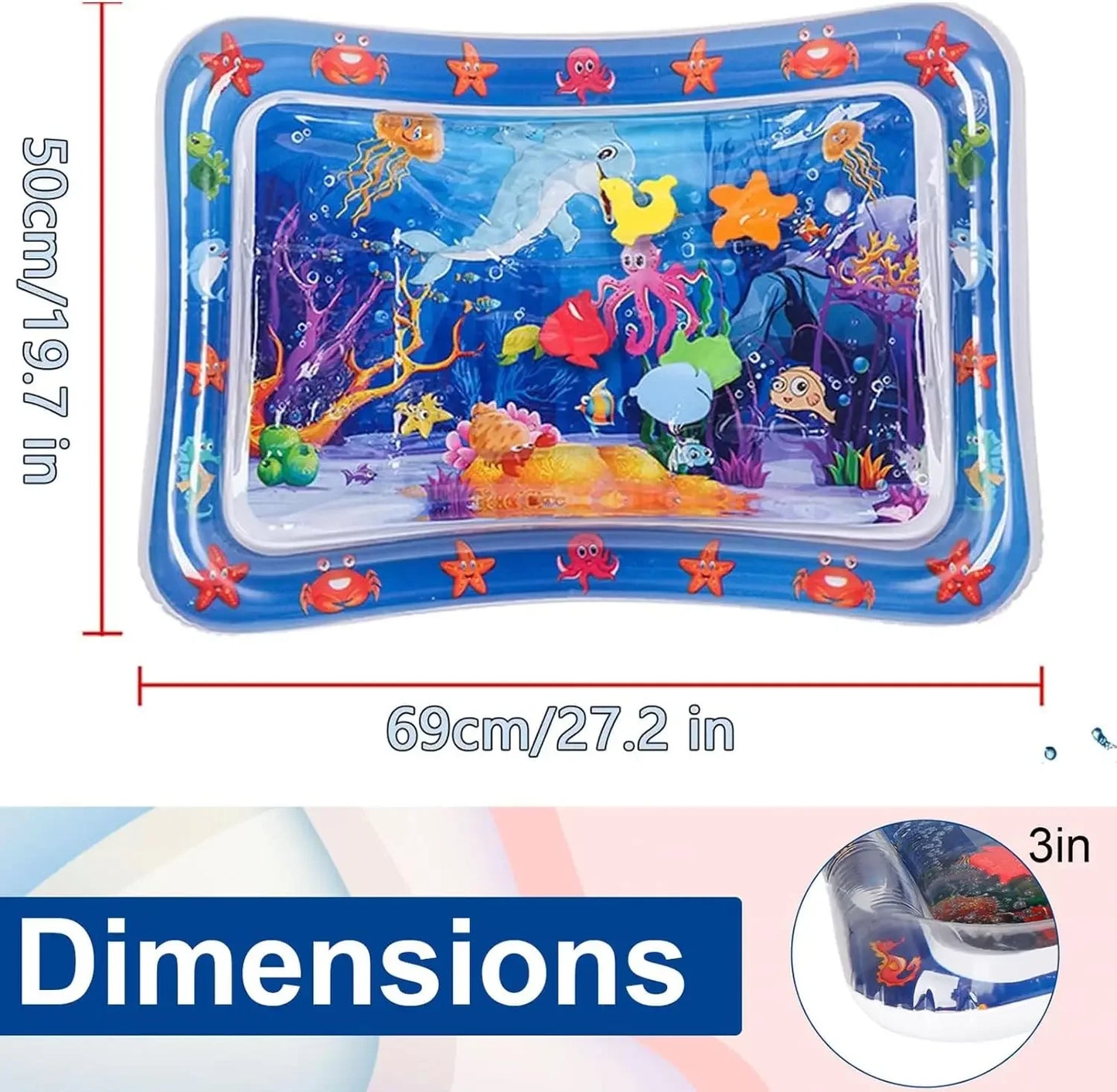 Large Pet Water Sensory Mat Inflatable Sea Animal Design Playmat for Dogs Cats Thickened Splash Proof Activity Toy with Fishes