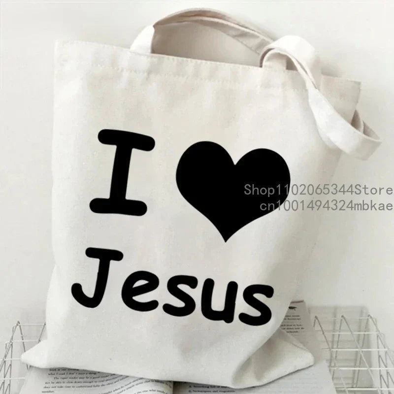 Faith Printed Heart Graphics Women Canvas Shoulder Tote Bag Casual Fashion Shopping Cases Bag Storage Handbag Christian Gifts
