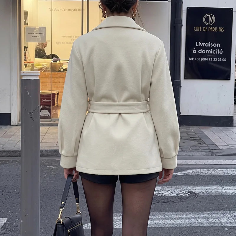 Women Wool Mid Length Coats Jackets Blends Turn Down Collar Coat Thick Warm Y2k Streetwear Jacket Work Outerwear Autumn Winter