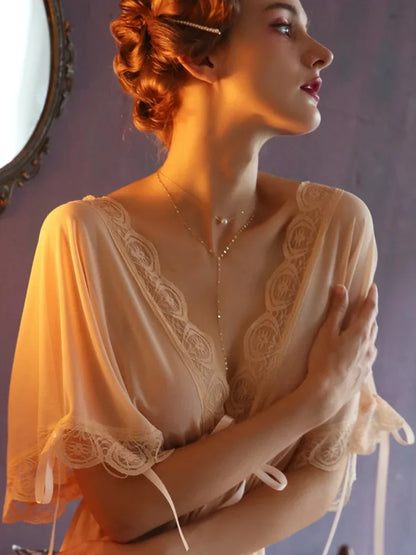 Sexy Lingerie Night Dress Perspective Out Lace Sleepwear Women's Nightgown Nightwear Female Temptation Sleeping Dress Sleep Set